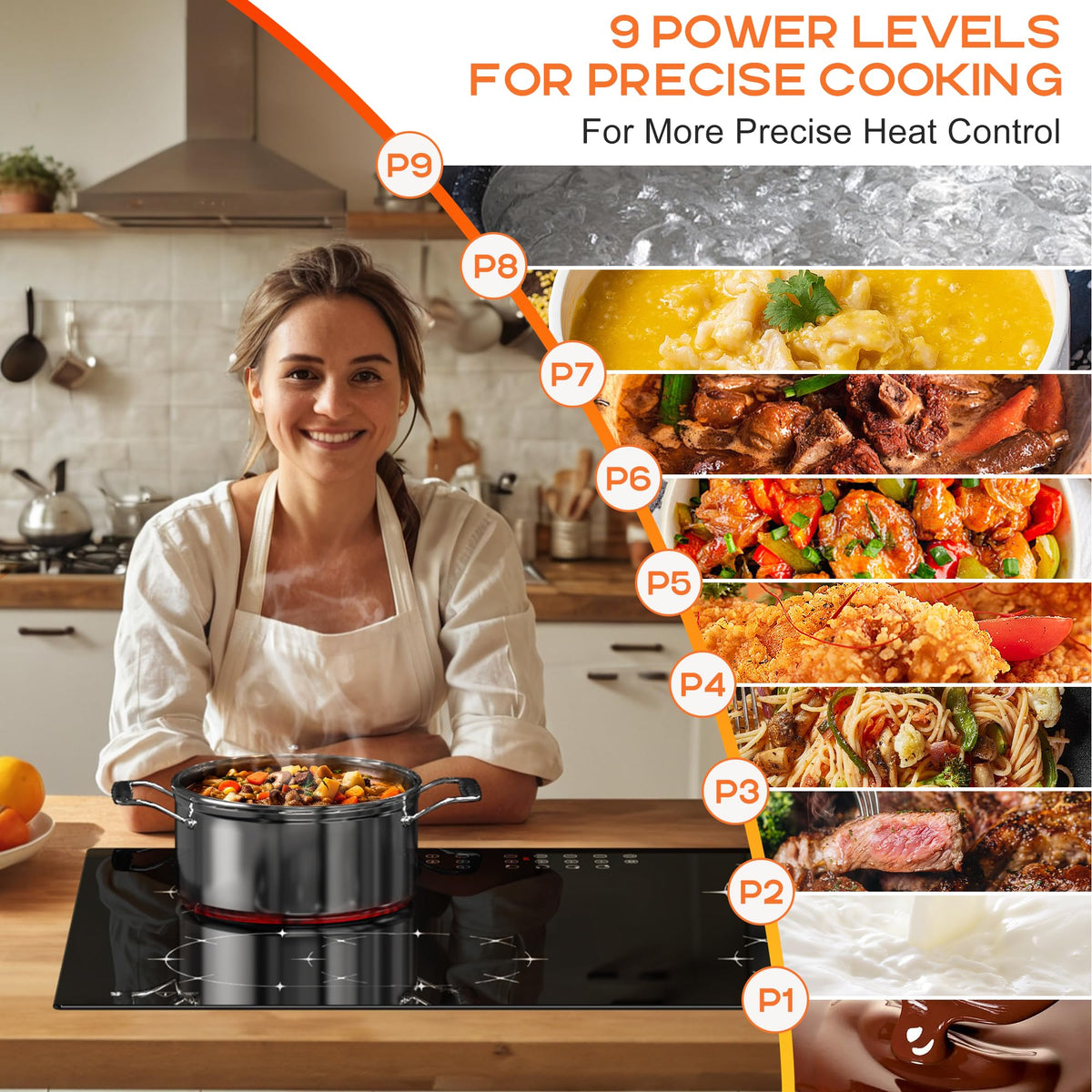 Karinear Electric Cooktop 30 Inch, 5 Burners Electric Stove 30 Inch Electri Ceramic Cooktop, 9 Power Level, Pause, Timer, Child Safety Lock, Triple