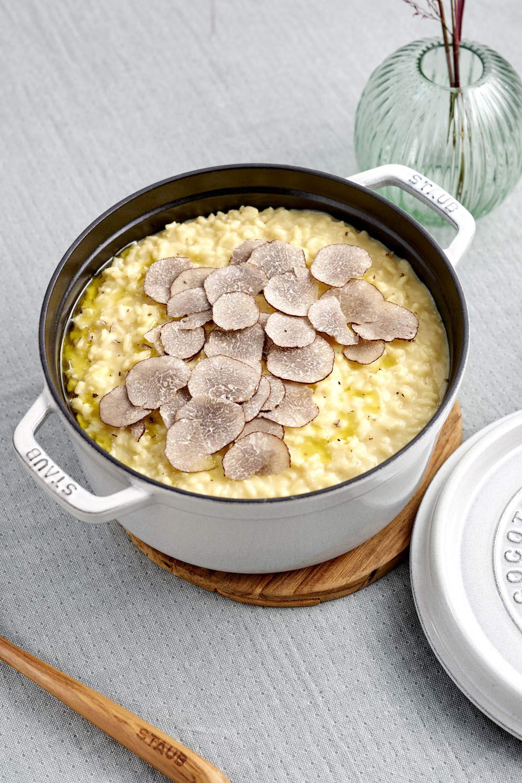 Staub Cast Iron 7-qt Round Cocotte - White Truffle, Made in France