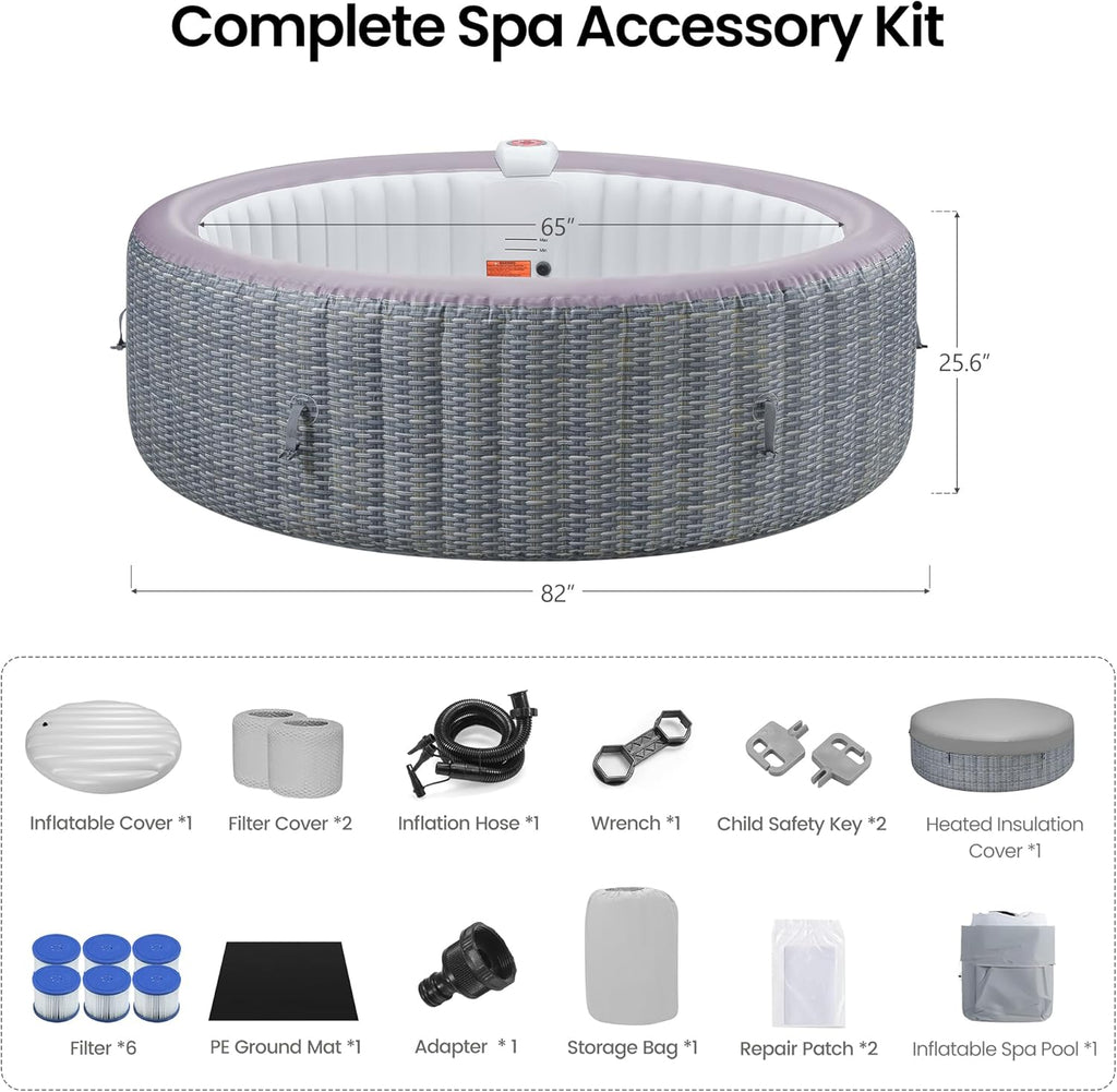 Inflatable Hot Tub Spa for 2C6 Persons, Outdoor Portable Jacuzzi with 1350W Heater & Bubble Massage System, 104F Fast Heating, Insulated Cover, Easy