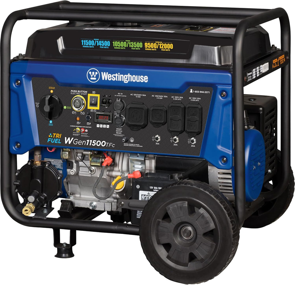 Westinghouse 14500 Peak Watt Tri-Fuel Home Backup Portable Generator, Remote Electric Start, Transfer Switch Ready, Gas, Propane, and Natural Gas