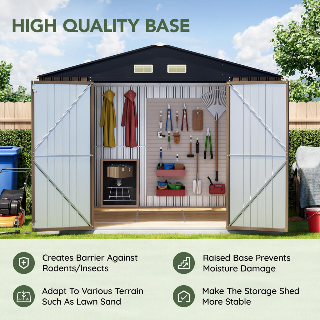 10x10 FT Outdoor Metal Storage Shed, Double Swing Doors, 2 Clear Windows,Tool Shed for Garden, Patio, Backyard Nightblue