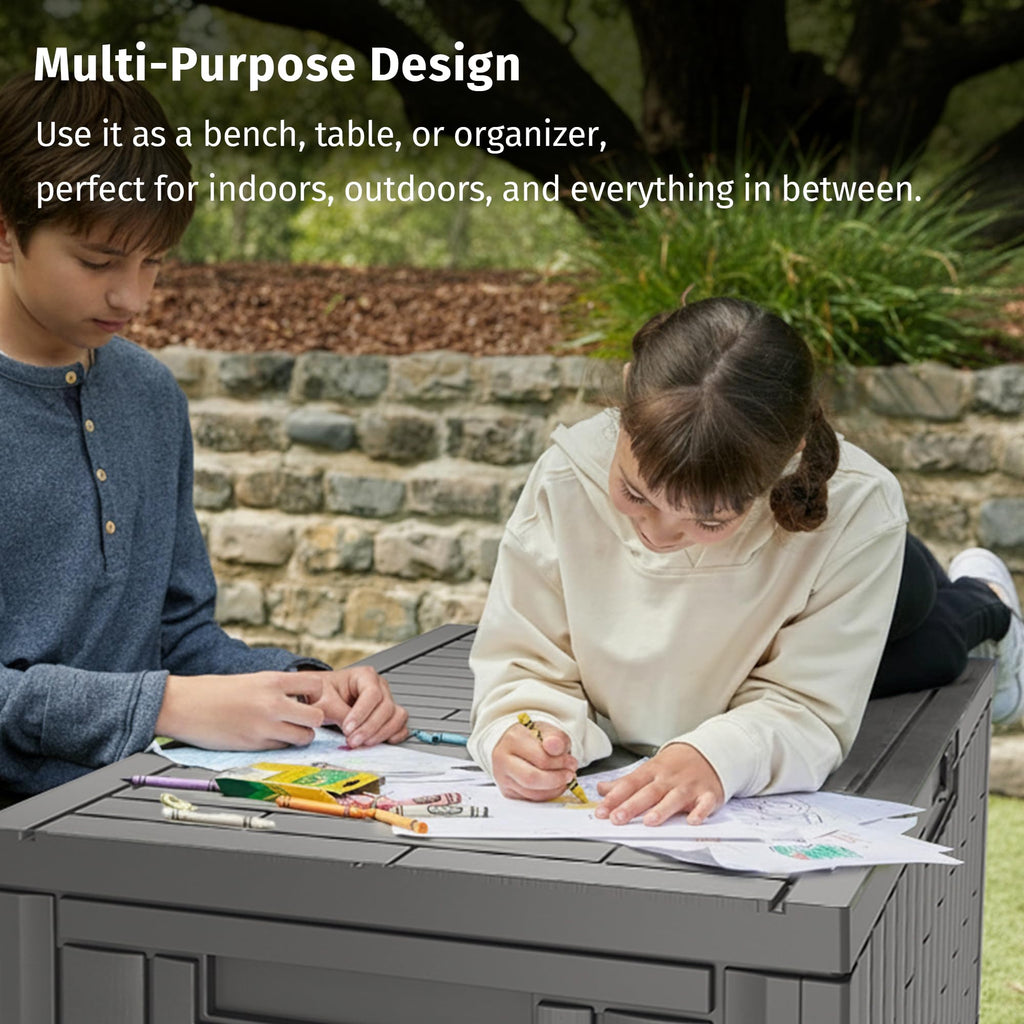 EAST OAK Outdoor Storage Box, 180 Gallon Deck Box, Large Resin Storage Bin for Patio Cushions, Gardening Tools, Lockable, Waterproof and UV Resistant