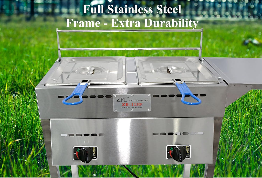 Deep Fryer C Propane Deep Fryer for Outdoor- 18 Qt Stainless Steel Commercial Quality Double Fryer with Baskets, Lids & Hose - Ideal for Frying Fish