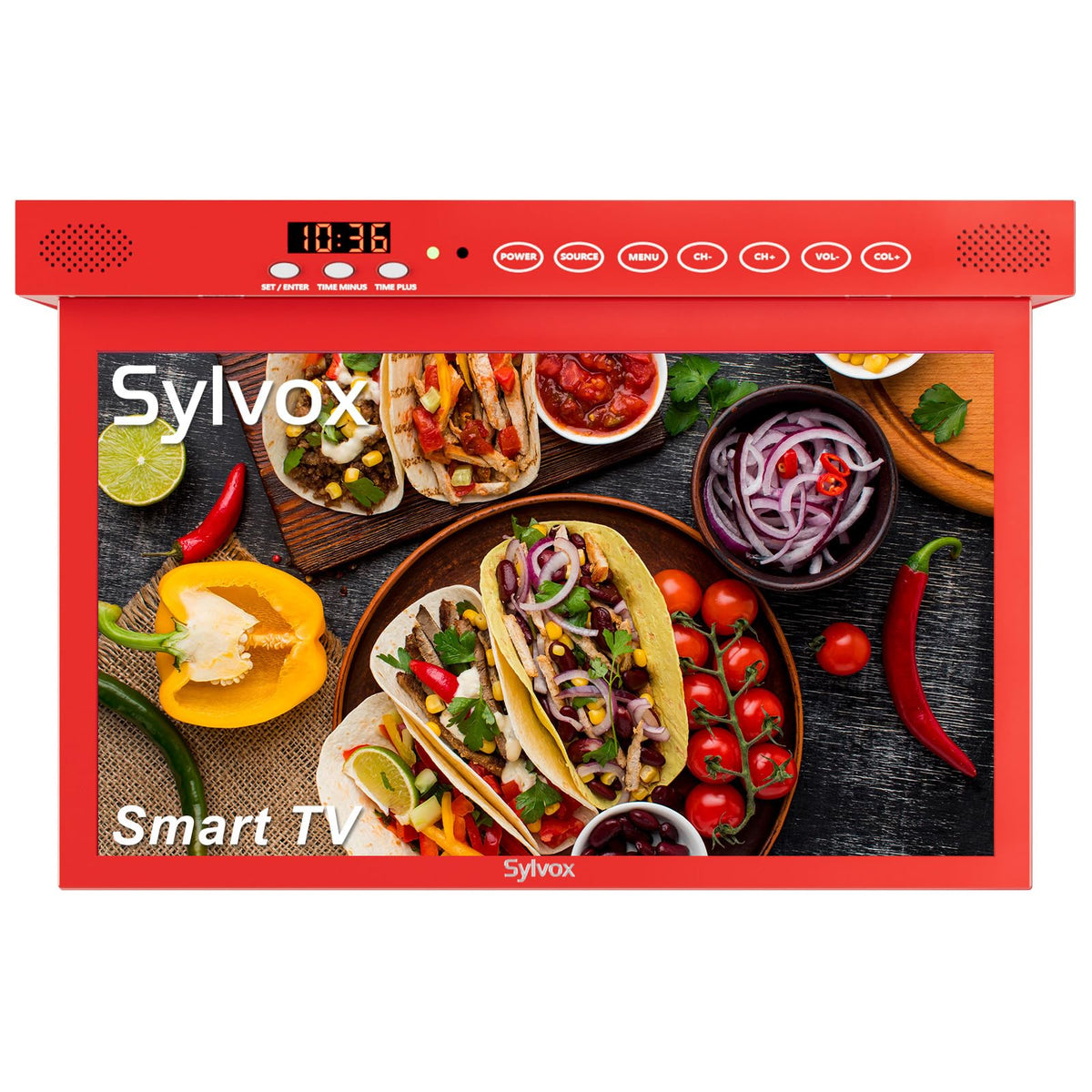 SYLVOX 15.6" Under Cabinet Smart TV C 360 Rotation, 90 Flip-Down Screen, Wireless Connectivity, Space-Saving Design for Kitchen, Bedroom, or RV.
