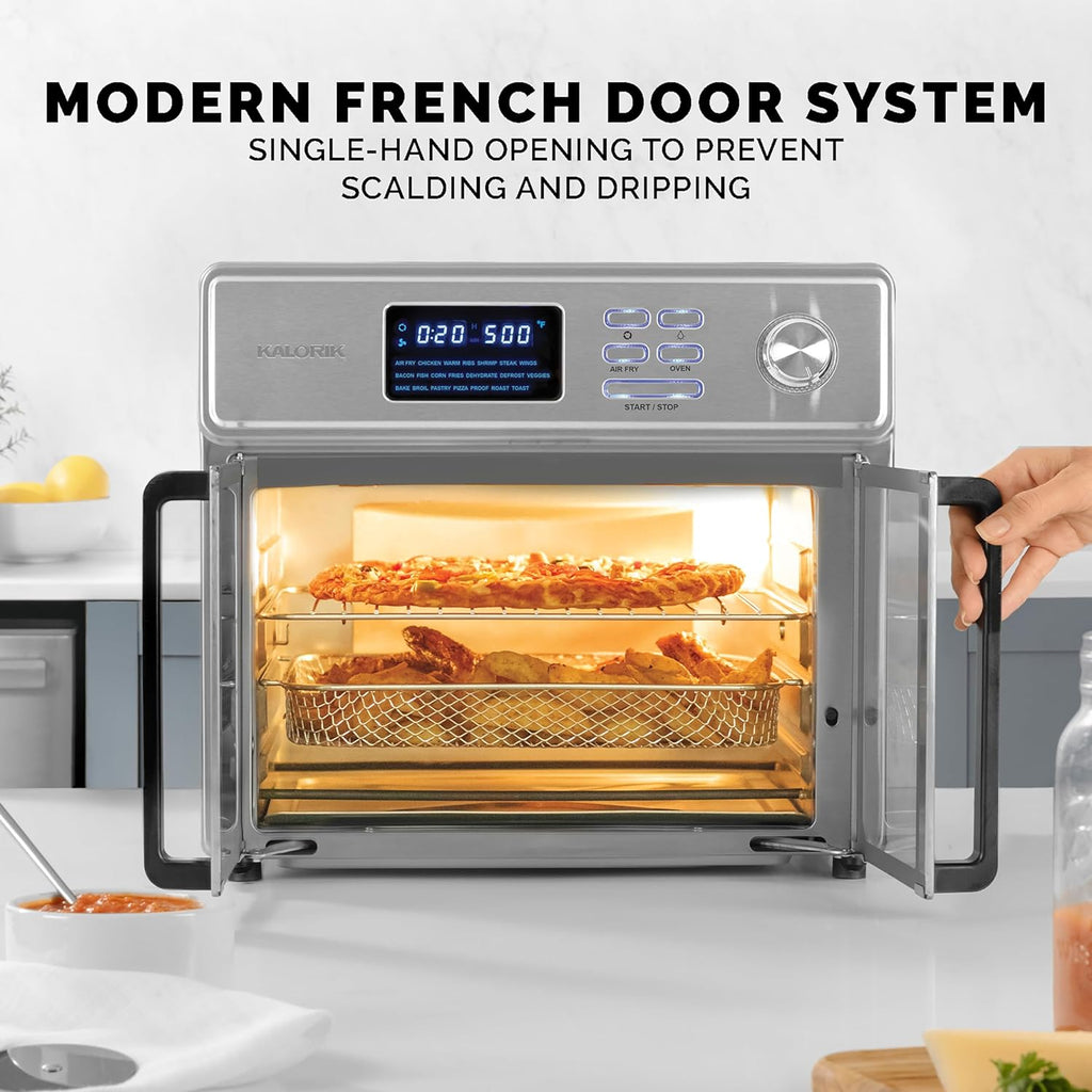 Kalorik MAXX Air Fryer Oven, 26 Quart 10-in-1 Countertop Toaster Oven & Air Fryer Combo - Fry, Bake, Roast, Rotisserie, & More, Large Glass French