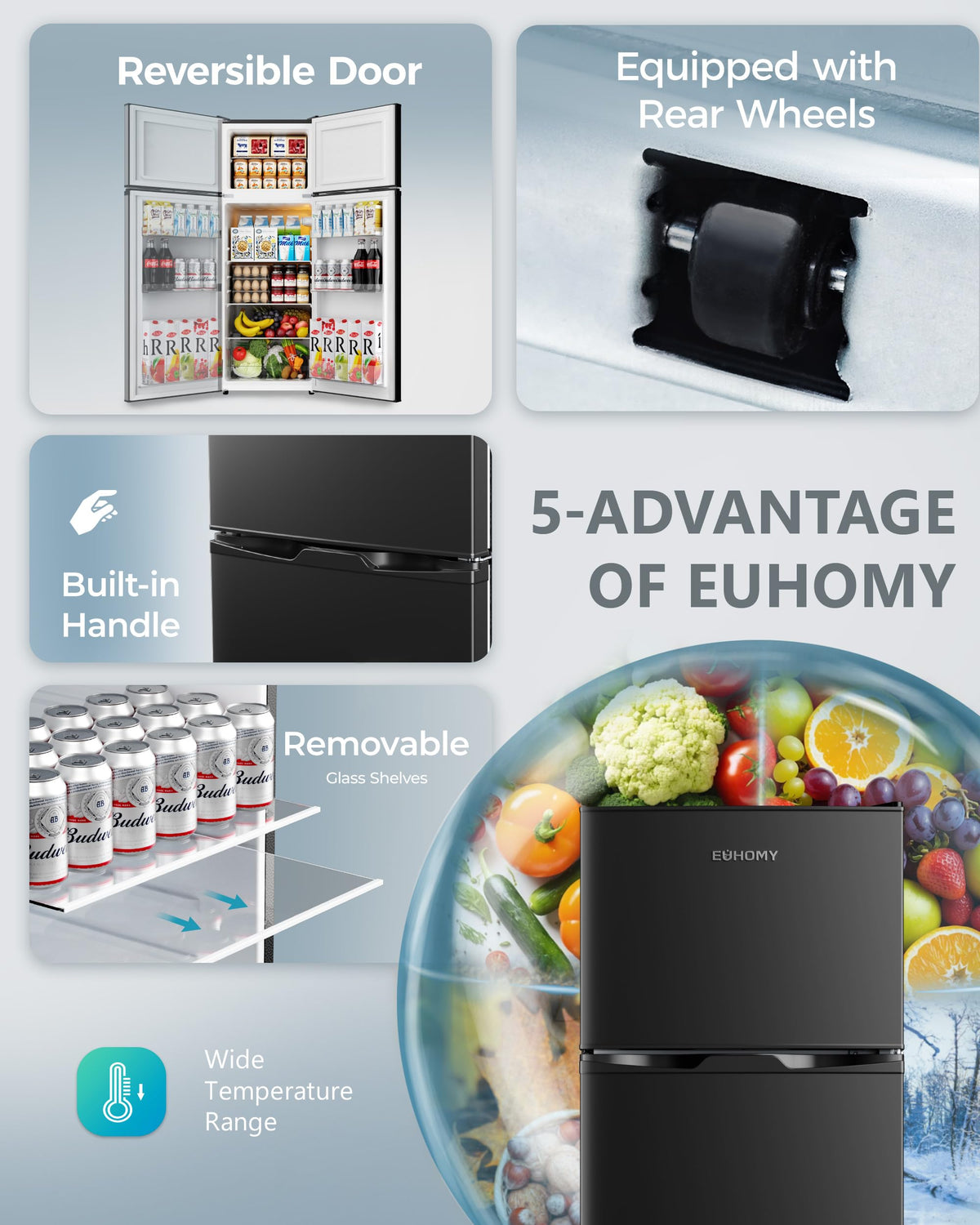 EUHOMY Mini Fridge with Freezer, 4.5 Cu.Ft Mini Refrigerator fridge, 2 door For Bedroom/Dorm/Office/Apartment - Food Storage or Cooling drinks, Black