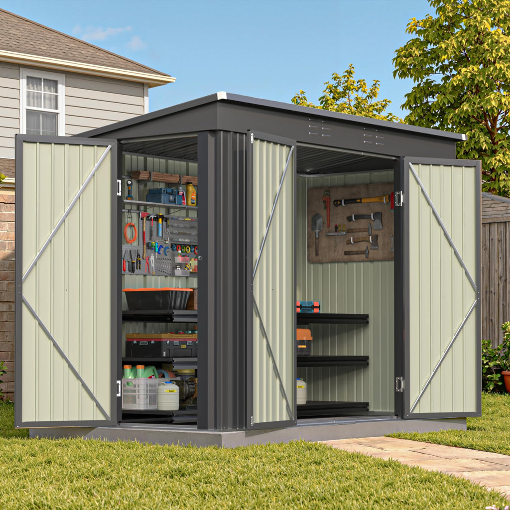 Patiowell 8x8 FT Outdoor Storage Shed, Heavy Duty Tool Metal Sheds with Lockable Doors and Updated Frame Structure for Backyard Patio Lawn, Black