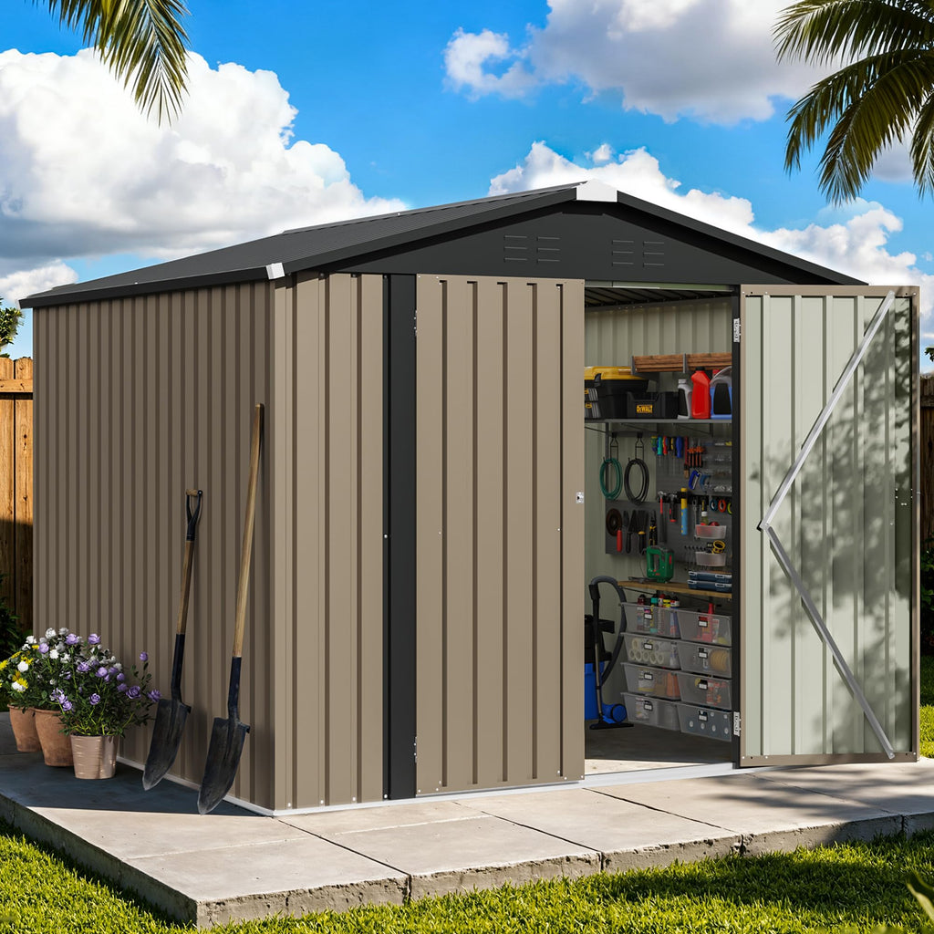 Patiowell 8x8 FT Outdoor Storage Shed, Heavy Duty Tool Metal Sheds with Lockable Doors and Updated Frame Structure for Backyard Patio Lawn, Black
