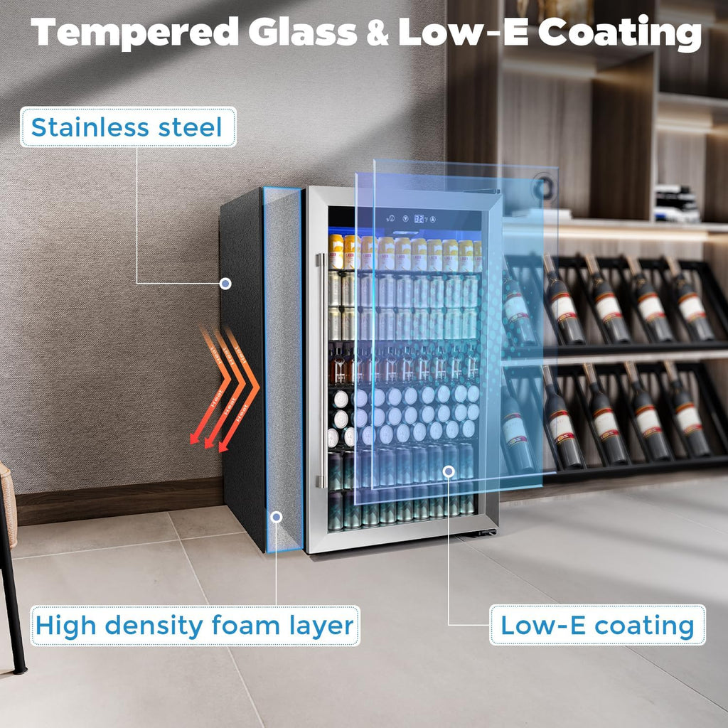 COWSAR 4.5 Cu.Ft Wine Fridge 37 Bottle, ETL Approved Freestanding Wine Cooler 145 Can Beverage Refrigerator with Stainless Steel Reversible Glass
