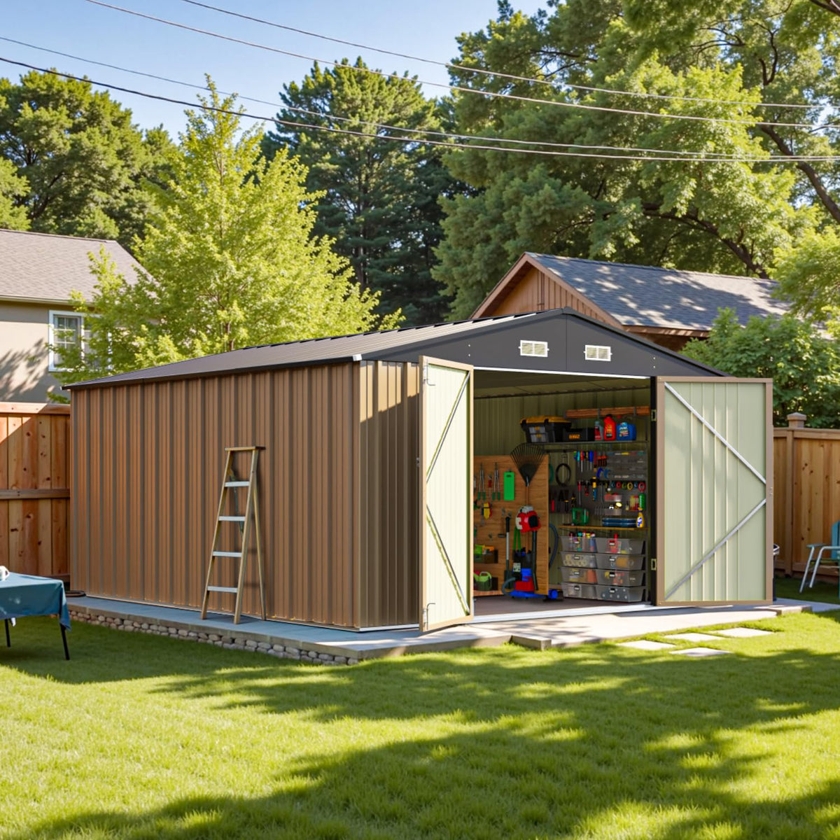 Patiowell 10 x 12 FT Metal Storage Shed for Outdoor, Steel Yard Shed with Design of Lockable Doors, Utility and Tool Storage for Garden, Backyard
