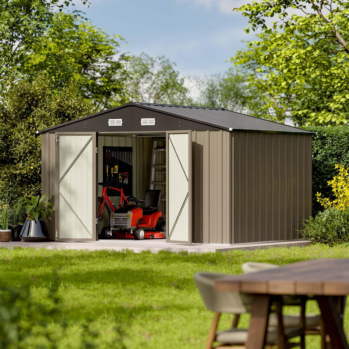 Patiowell 10 x 12 FT Metal Storage Shed for Outdoor, Steel Yard Shed with Design of Lockable Doors, Utility and Tool Storage for Garden, Backyard