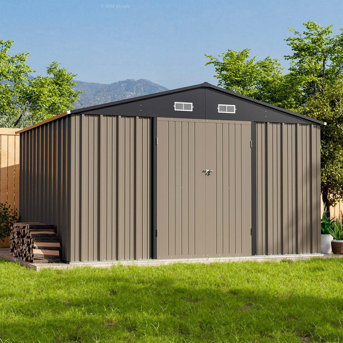 Patiowell 10 x 12 FT Metal Storage Shed for Outdoor, Steel Yard Shed with Design of Lockable Doors, Utility and Tool Storage for Garden, Backyard
