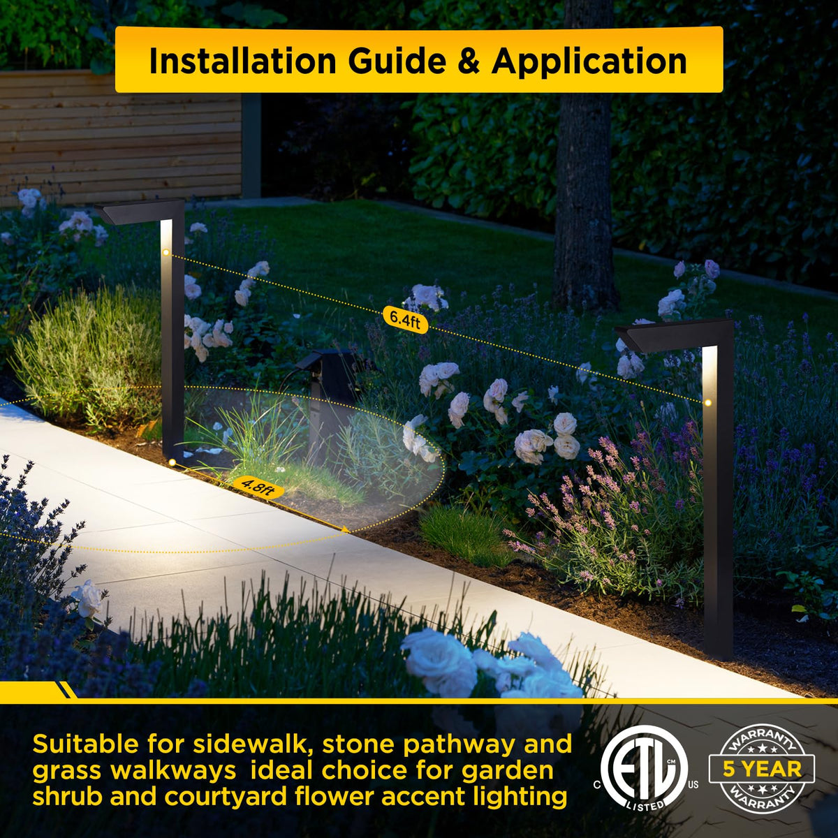 Gardencoin 3CCT LED Low Voltage Landscape Pathway Light, 12V Premium 3000K/4000K/5000K Selectable Path Lights Wired, Modern Walkway Lights Outdoor