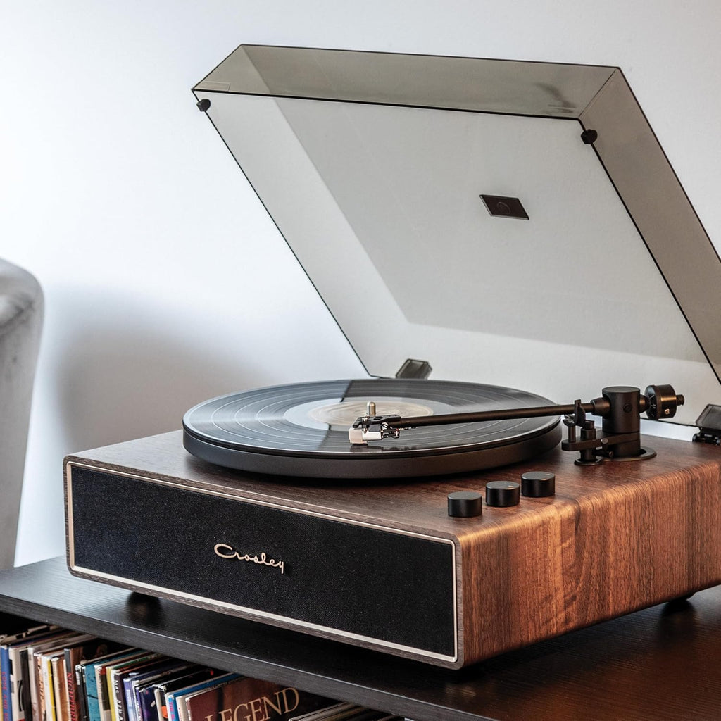 Crosley CR6046A-WAGL Stave 2-Speed Bluetooth Record Player Turntable with Built-in Speakers, Walnut