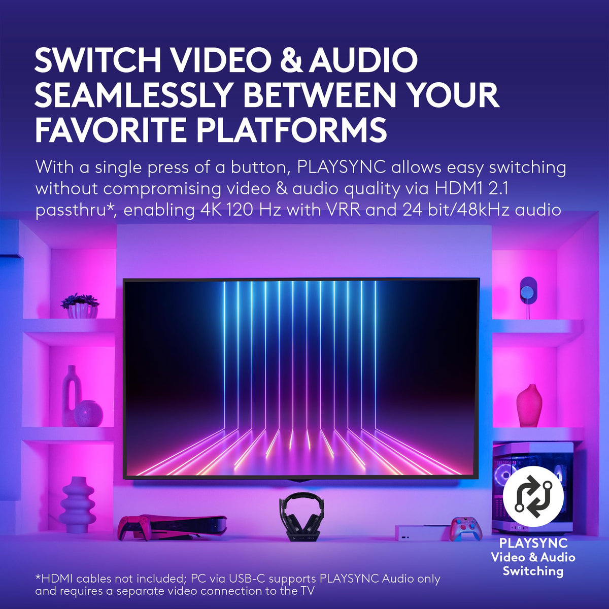 Logitech G Astro A50 X Multi-Platform Wireless Gaming Headset + Base Station for PS5/Xbox/PC: PLAYSYNC Video & Audio Switcher, HDMI 2.1 4K 120Hz VRR