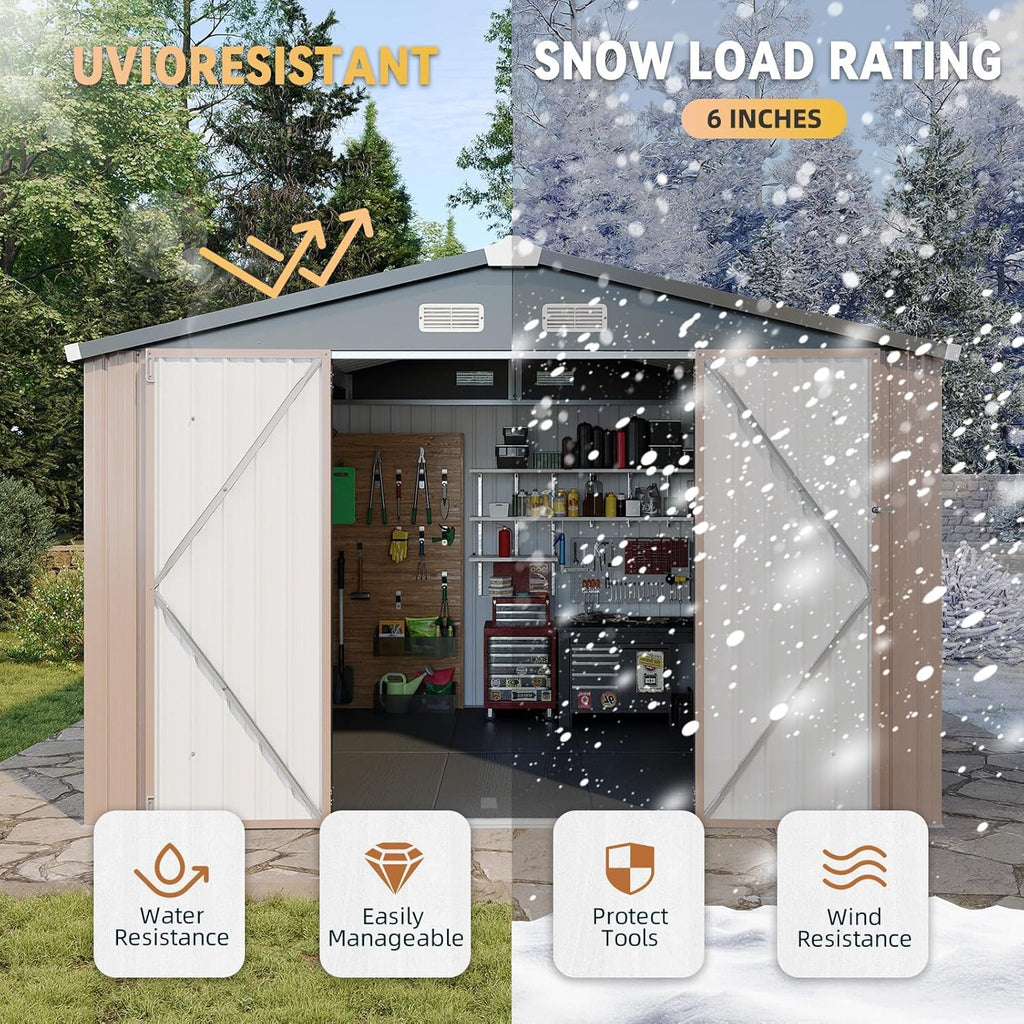 Aoxun 7.4x5.3FT Shed with Floor Galvanized Steel Outdoor Storage Shed Metal Garden Shed with Double Doors, 15mm Moisture-Proof Floor & Ventilation