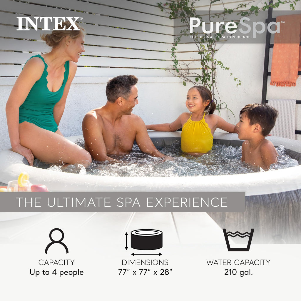 INTEX 28439EP PureSpa Greywood Deluxe Inflatable Spa Set: Includes Energy Efficient Cover C Spa Control App C Wireless Control Panel C 4 Person