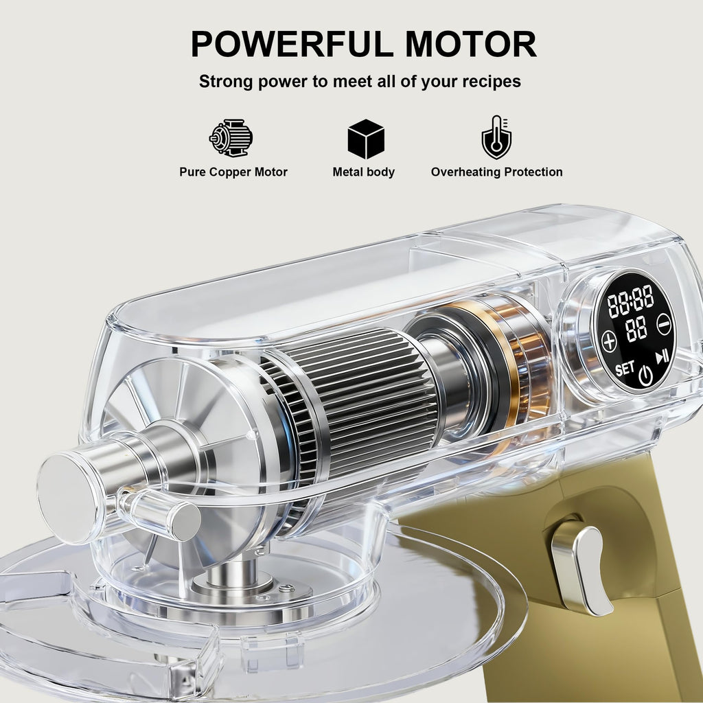 8.45 QT All Metal Stand Mixer,10 Speed Large Capacity Kitchen Mixer with Digital Timer & Tilt-Head, Electric Mixer with Whisk Dough Hook Mixing