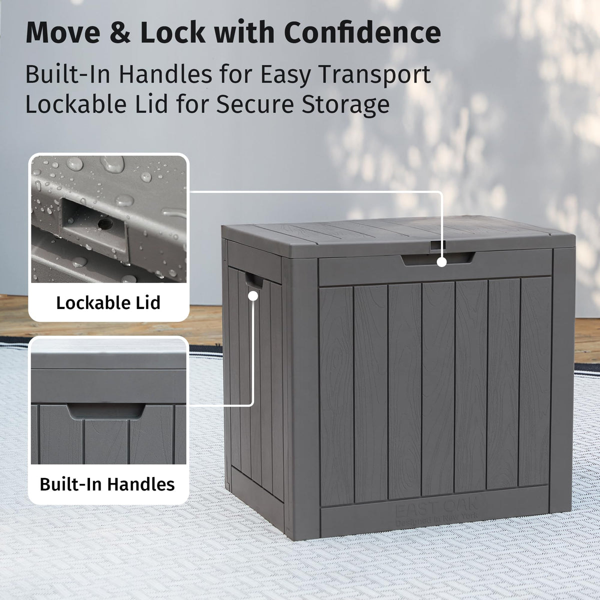 EAST OAK Outdoor Storage Box, 120 Gallon Deck Box with Stainless Steel Rods Large Resin Storage Bin for Patio Cushions, Garden Tools, Waterproof and