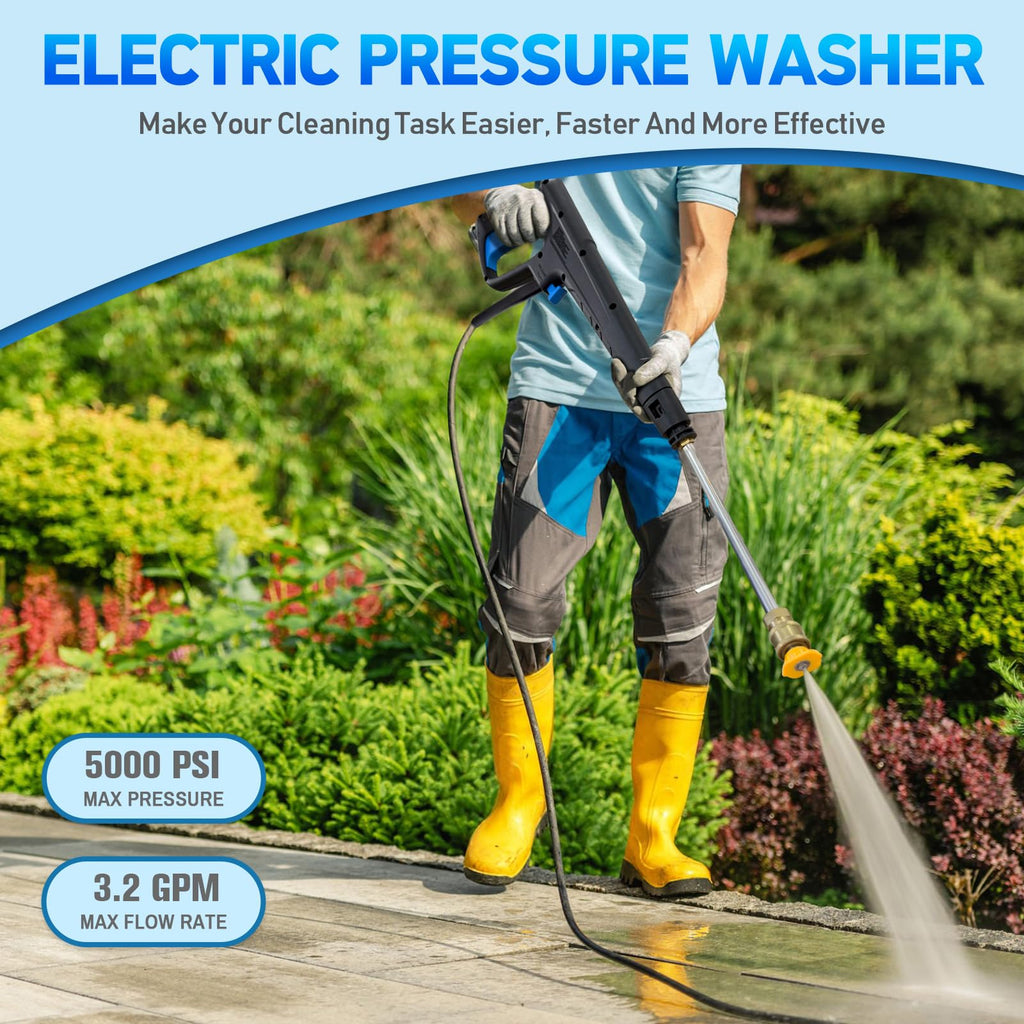 Pressure Washer Power Washers with Touch Screen, 5000PSIIMAX, High Pressure Cleaning Machine with 4 Quick Connect Nozzles and Foam Cannon for Cars