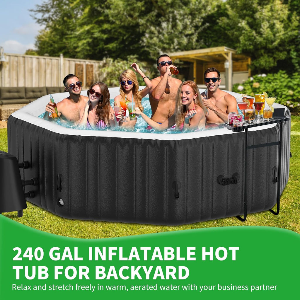 Inflatable Hot Tub, 4-6 Person Polygon Portable Blow Up Hot Tub, Leak-Proof PVC Outdoor Spa with 130 Strong Air Jets, Heater Pump and Insulated Cover
