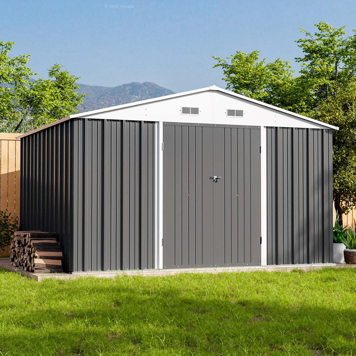 Patiowell 10 x 12 FT Metal Storage Shed for Outdoor, Steel Yard Shed with Design of Lockable Doors, Utility and Tool Storage for Garden, Backyard