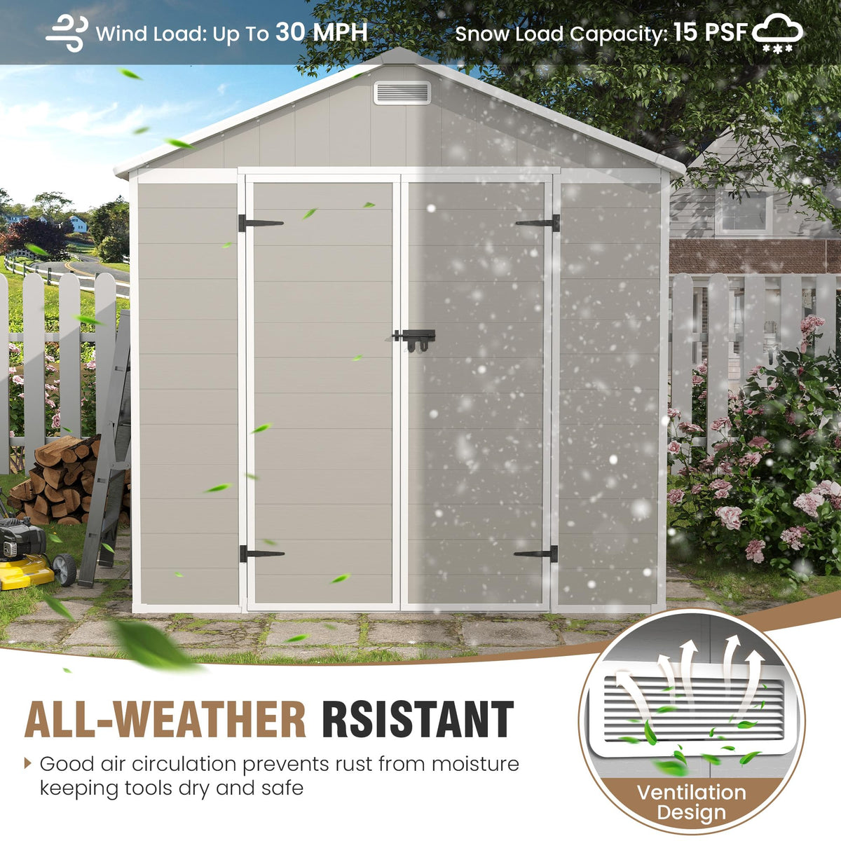Amopatio 10x8 FT Storage Shed, Resin Shed with Floor Included, Plastic Sheds Outdoor Storage for Bike, Garden Tools, Sheds & Outdoor Storage with