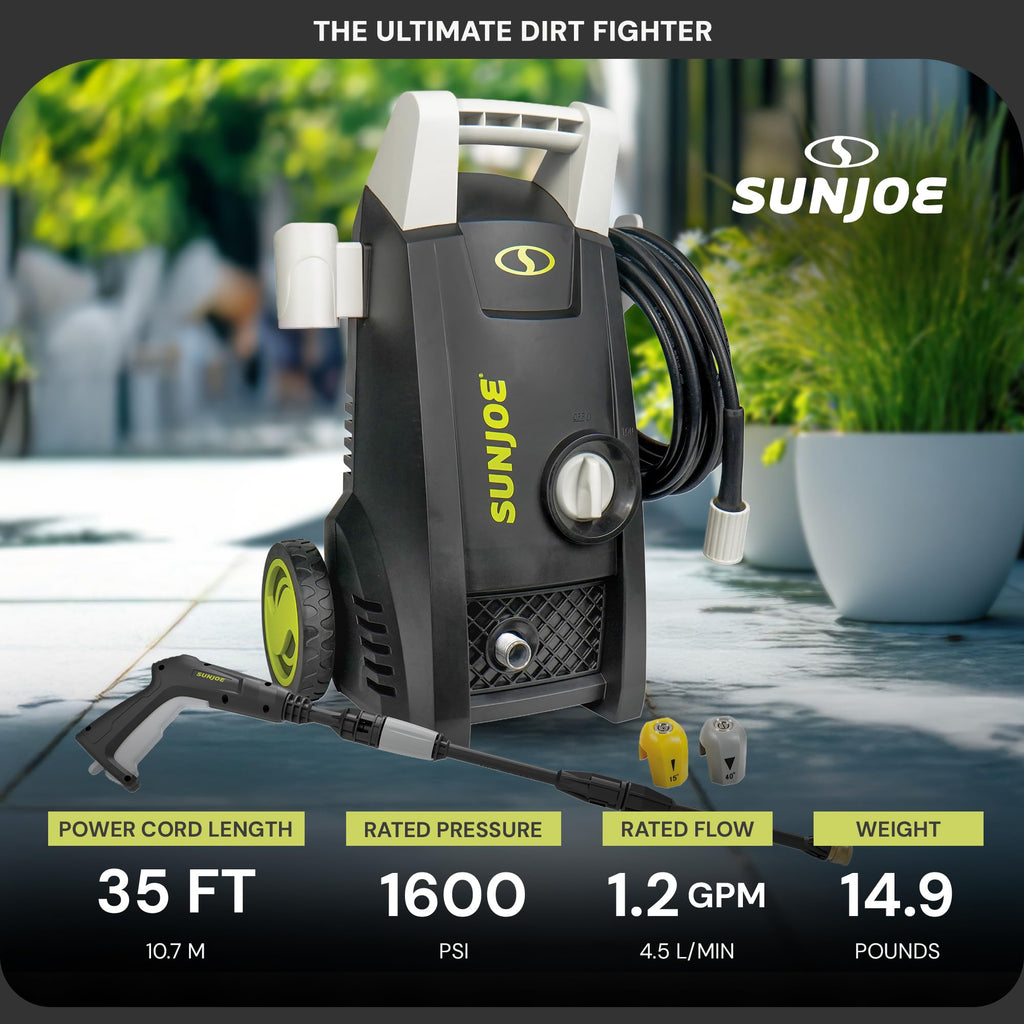 Sun Joe SPX3000-XT1 XTREAM 2,500 PSI Pressure Washer with 14.9A Motor, Includes 4 Quick-Connect Nozzles, High-Pressure Hose, Garden Hose Adapter, and