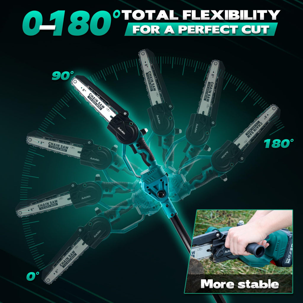 2-in-1 Cordless Pole Saw & 8'' Mini Chainsaw,Forest Ranger Approved Electric Handheld Chain Saw with 2 21V 4.0Ah Rechargeable Batterie&Charger, Auto