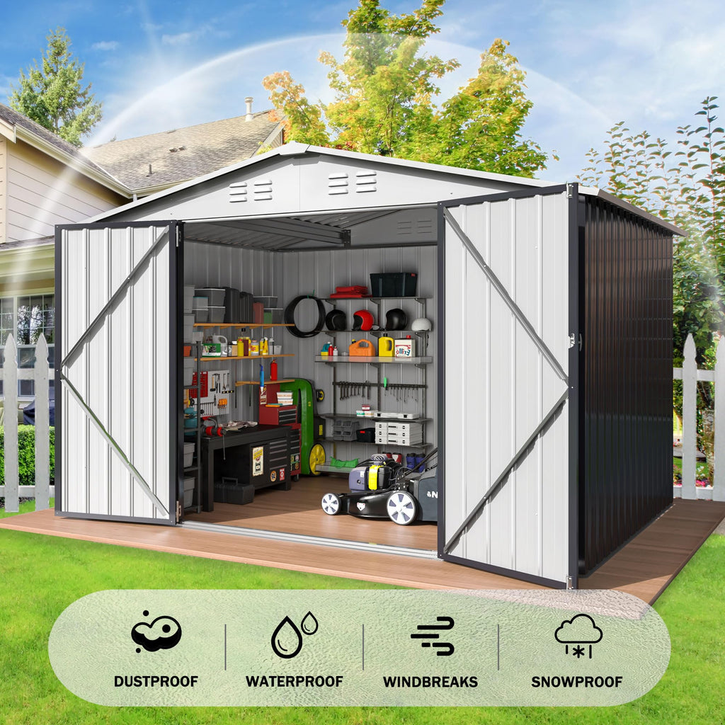 Polar Aurora 12x14 FT Outdoor Storage Shed, Garden Shed with Updated Frame Structure and Lockable Doors, Metal Tool Sheds for Backyard Garden Patio