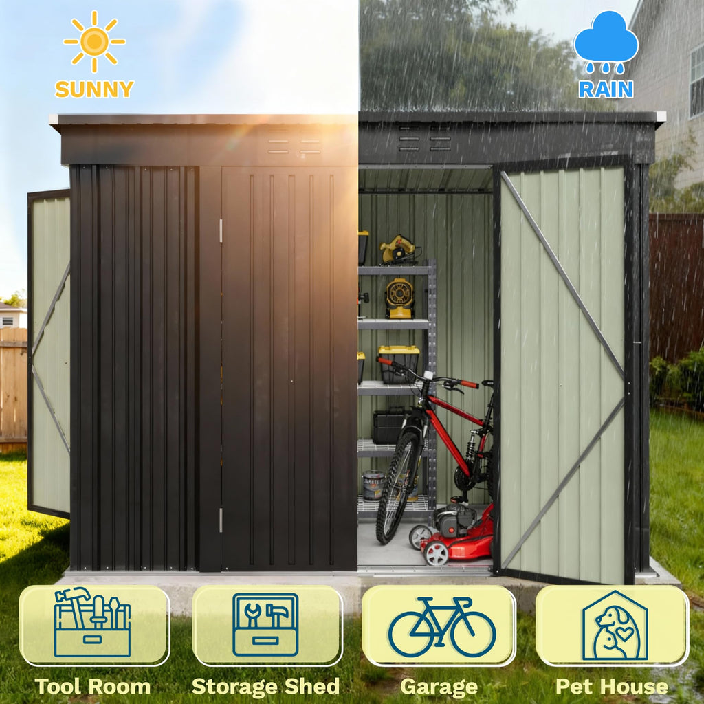 Patiowell 8x8 FT Outdoor Storage Shed, Heavy Duty Tool Metal Sheds with Lockable Doors and Updated Frame Structure for Backyard Patio Lawn, Black