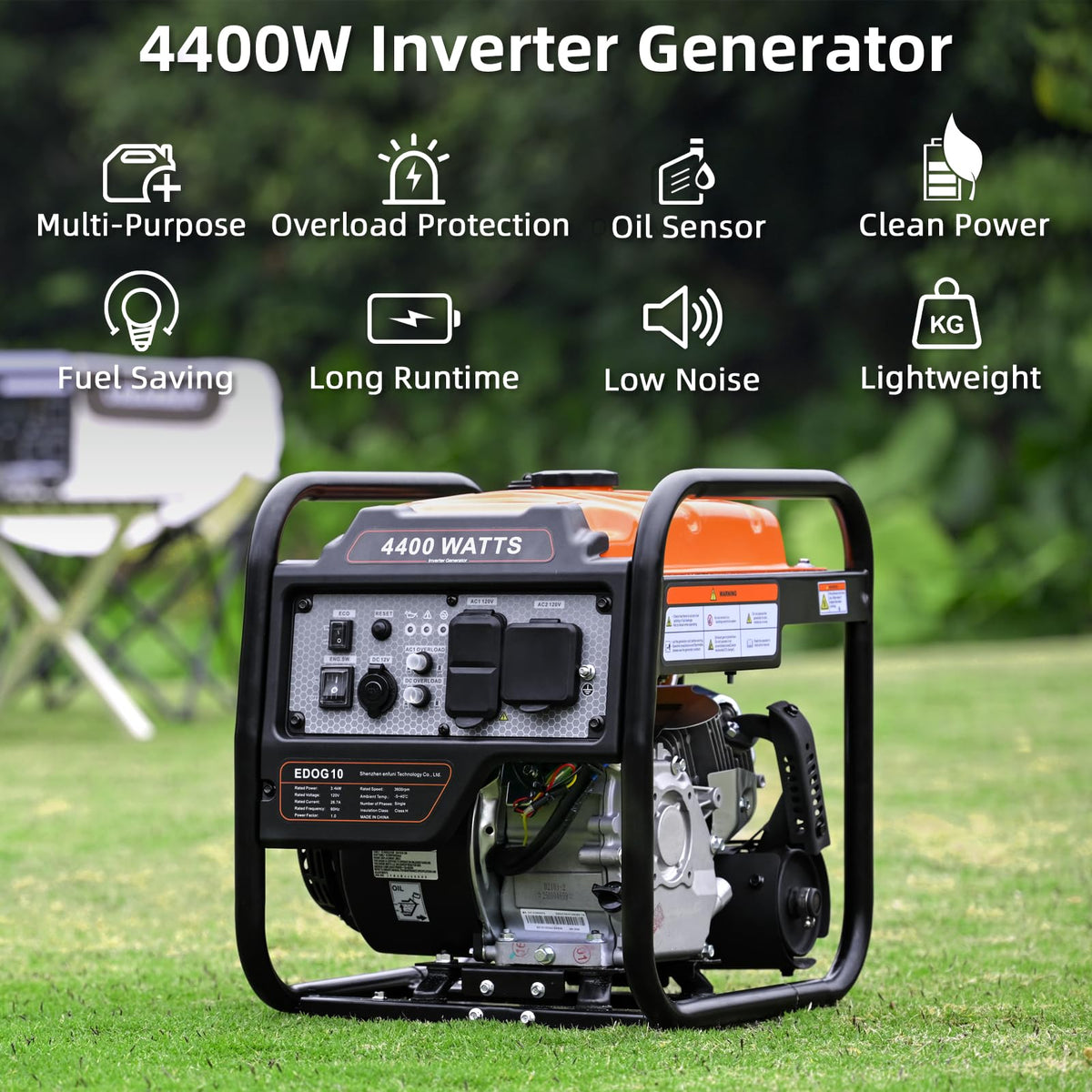Power Equipment 4400 Watts Inverter Generator Gas Powered, Portable Open Frame Generator, Low Noise with ECO Mode, RV Ready, Emergency Home Backup