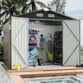 Aoxun 7.4x5.3FT Shed with Floor Galvanized Steel Outdoor Storage Shed Metal Garden Shed with Double Doors, 15mm Moisture-Proof Floor & Ventilation