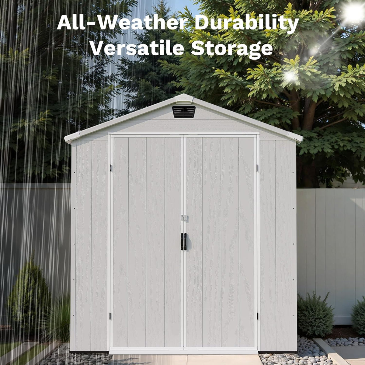 Patiowell 6X4 FT Outdoor Storage Shed, Plastic Tool Sheds with Lockable Door and Window, Weather-Resistant Garden Shed with Floor for Backyard, Patio