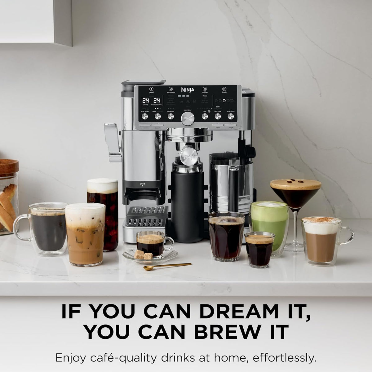 Ninja Luxe Caf Pro Series, Espresso Machine, Drip Coffee, Cold Brew, Hot Water, Integrated Tamper, Built-in Grinder, Hands-Free Frother for