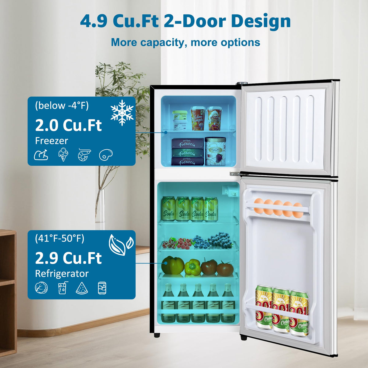 3.3 Cu. Ft. Mini Fridge with Freezer, Compact Refrigerator with Adjustable 7-Level Thermostat, Dorm Fridge for Kichen, RV, Office, Apartment, Black