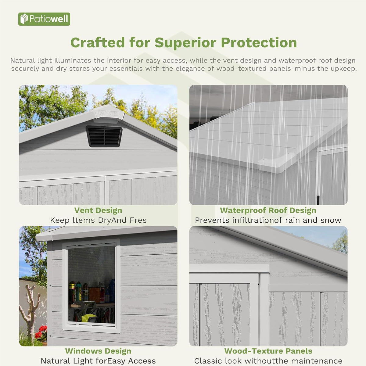 Patiowell 6X4 FT Outdoor Storage Shed, Plastic Tool Sheds with Lockable Door and Window, Weather-Resistant Garden Shed with Floor for Backyard, Patio