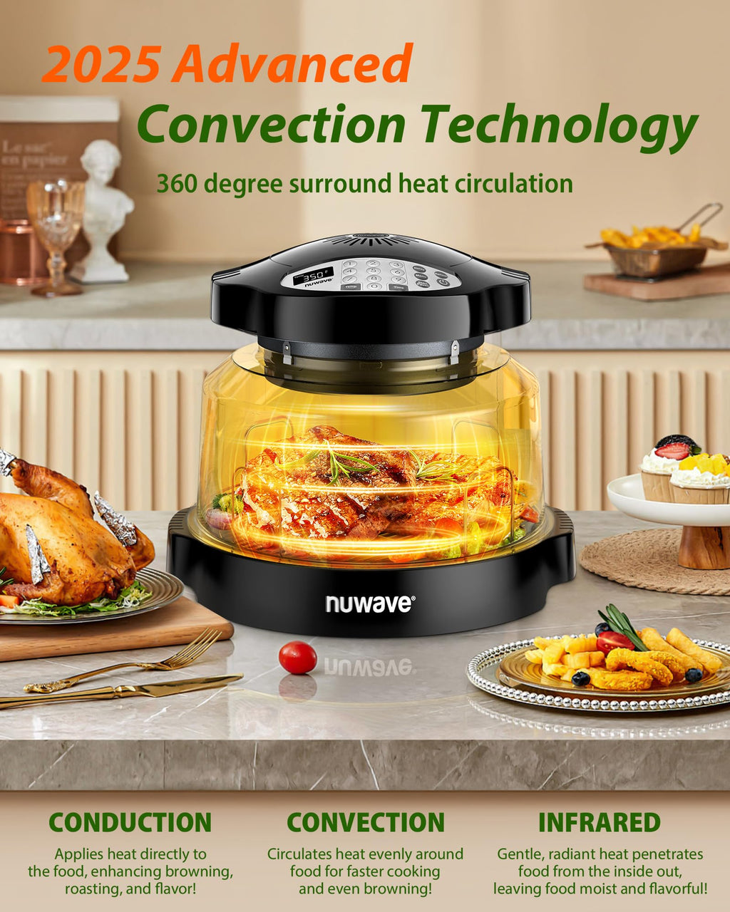 Nuwave Oven Pro Plus Air Fryer, Infra-Red Countertop, 2025 Advanced Convection, No Defrosting or Preheating, Cook Fresh or Frozen, Durable Power Dome