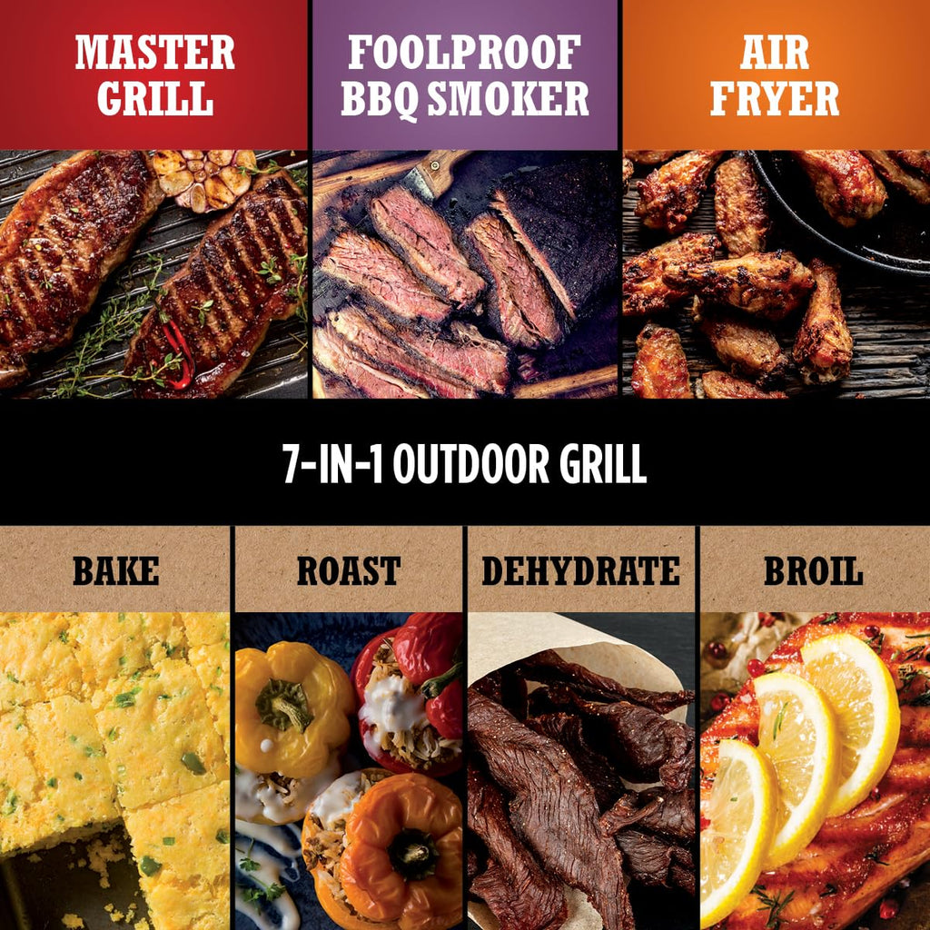 Ninja OG751 Woodfire Pro Outdoor Grill Built-In Thermometer,7-in-1 Master Grill,BBQ Smoker,& Outdoor Air Fryer Plus Bake,Roast,Dehydrate & Broil