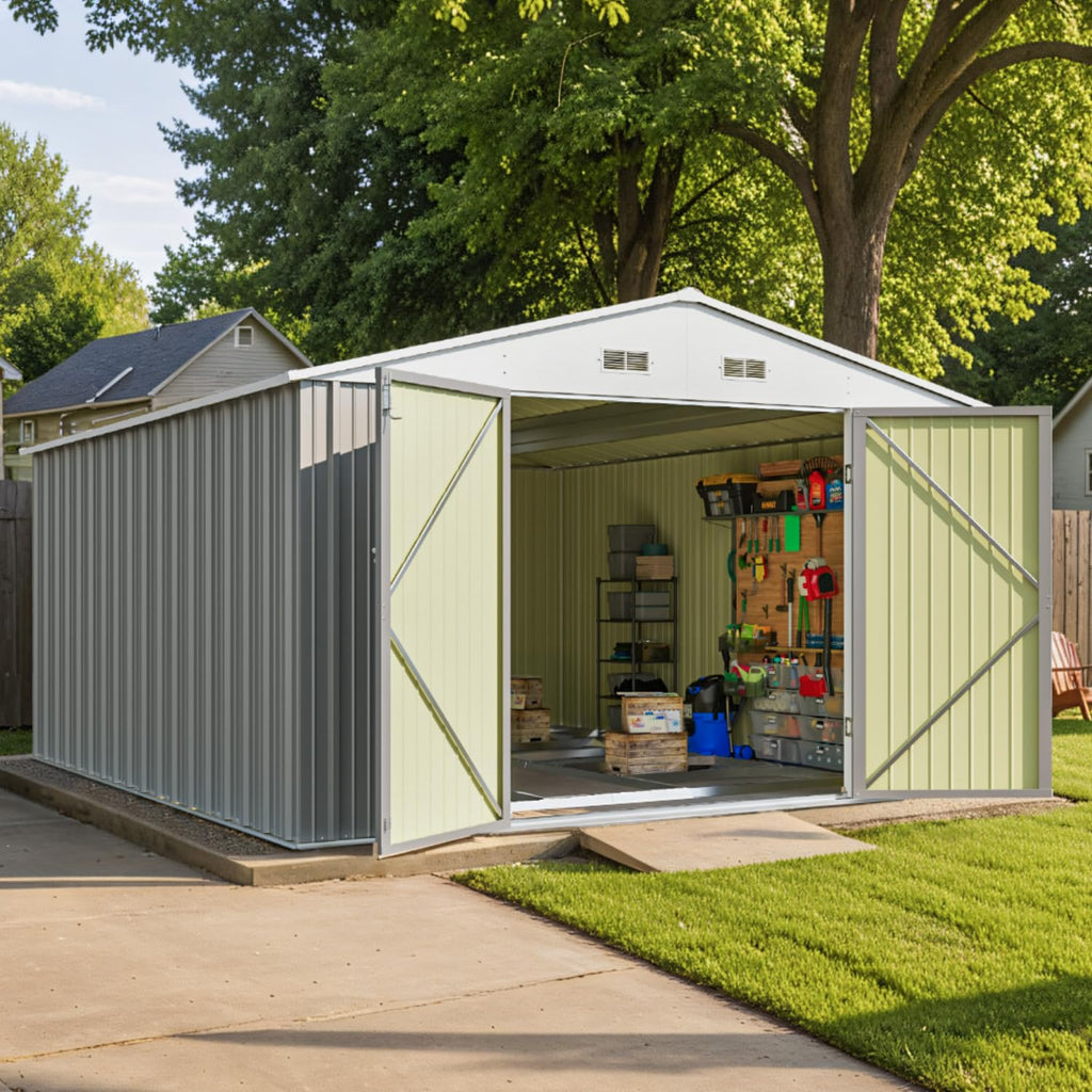 Patiowell 10 x 12 FT Metal Storage Shed for Outdoor, Steel Yard Shed with Design of Lockable Doors, Utility and Tool Storage for Garden, Backyard