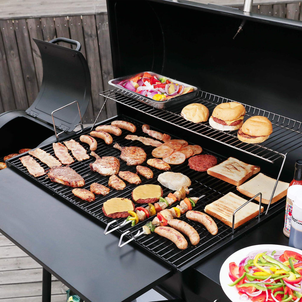 Royal Gourmet CC2036F Barrel Charcoal Grill with Offset Smoker, Outdoor BBQ Grill with 1200 Sq. In. Grilling Area for Large Event Gathering, Black