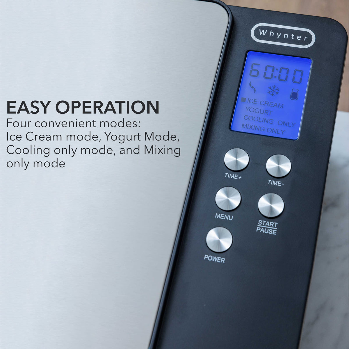Whynter Ice Cream Maker Machine Automatic 2.1 Qt. with Built-In Compressor, LCD Digital Display & Timer, No Pre-Freezing, ICM-200LS, Stainless Steel