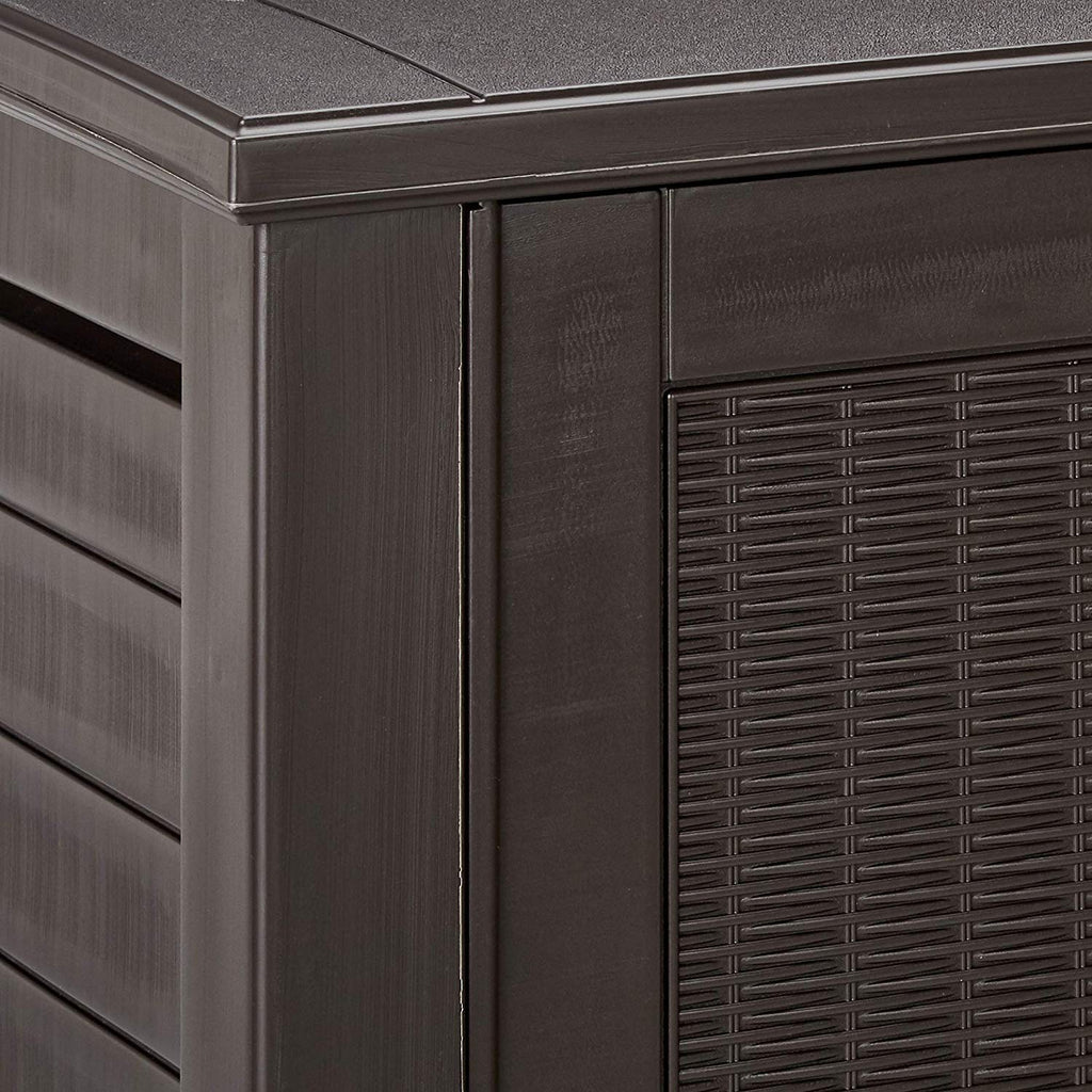Rubbermaid Decorative Outdoor Storage Cabinet (123 Gal), Weather Resistant, Brown, Organization for Home/Backyard/Pool Chemicals/Toys/Garden Tools