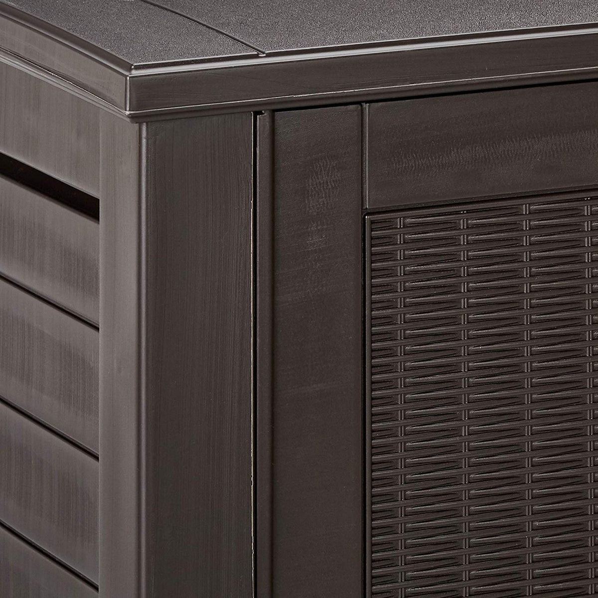 Rubbermaid Decorative Outdoor Storage Cabinet (123 Gal), Weather Resistant, Brown, Organization for Home/Backyard/Pool Chemicals/Toys/Garden Tools