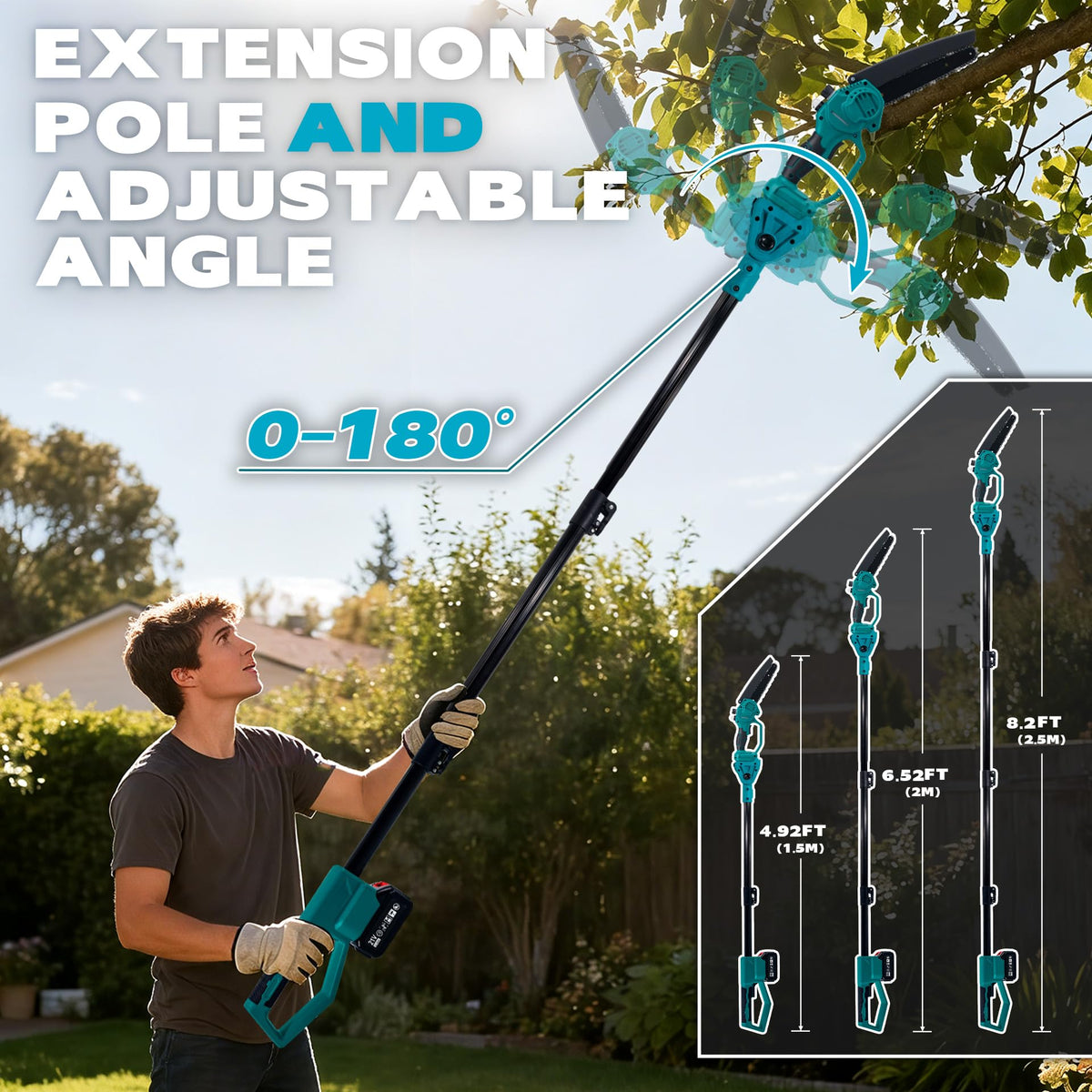 2-in-1 Cordless Pole Saw & 8'' Mini Chainsaw,Forest Ranger Approved Electric Handheld Chain Saw with 2 21V 4.0Ah Rechargeable Batterie&Charger, Auto