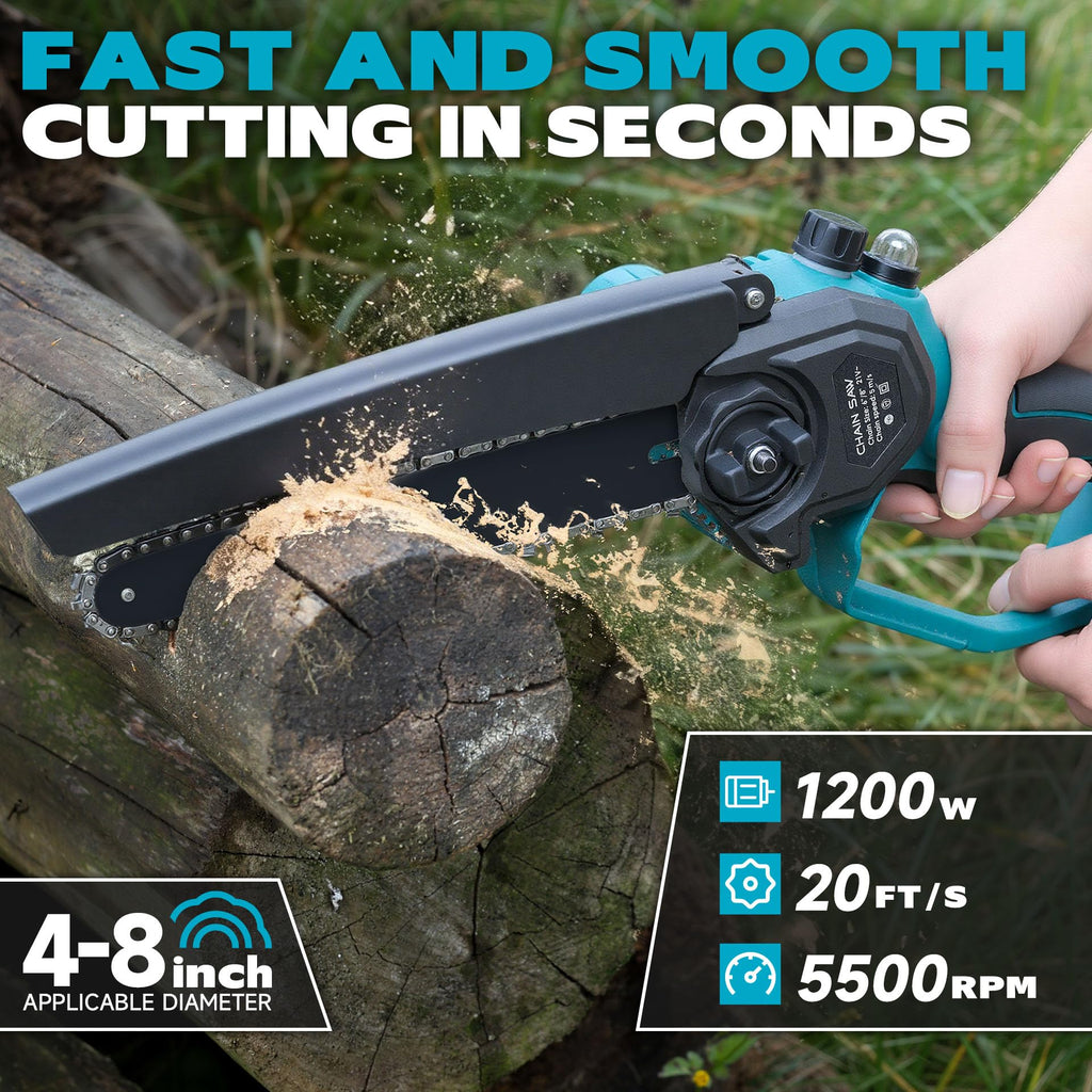 2-in-1 Cordless Pole Saw & 8'' Mini Chainsaw,Forest Ranger Approved Electric Handheld Chain Saw with 2 21V 4.0Ah Rechargeable Batterie&Charger, Auto