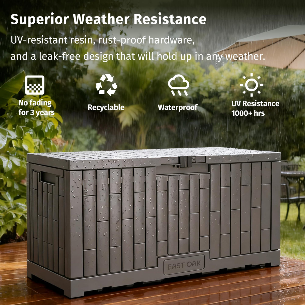 EAST OAK Outdoor Storage Box, 180 Gallon Deck Box, Large Resin Storage Bin for Patio Cushions, Gardening Tools, Lockable, Waterproof and UV Resistant