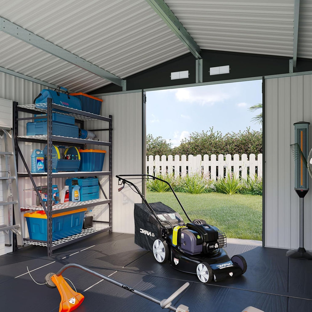 Aoxun 7.4x5.3FT Shed with Floor Galvanized Steel Outdoor Storage Shed Metal Garden Shed with Double Doors, 15mm Moisture-Proof Floor & Ventilation