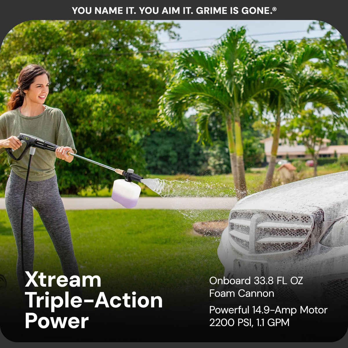Sun Joe SPX3000-XT1 XTREAM 2,500 PSI Pressure Washer with 14.9A Motor, Includes 4 Quick-Connect Nozzles, High-Pressure Hose, Garden Hose Adapter, and