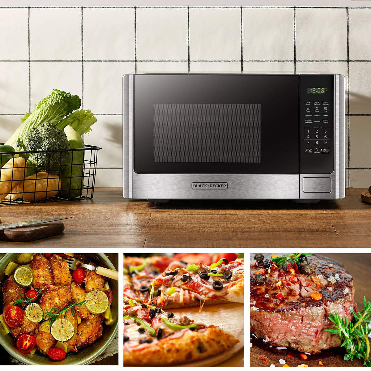 BLACK+DECKER EM044KB19 Over The Range Microwave Oven with One Touch, 1000 Watts, 400 CFM and Auto Cooking, OTR 1.9 Cu.ft